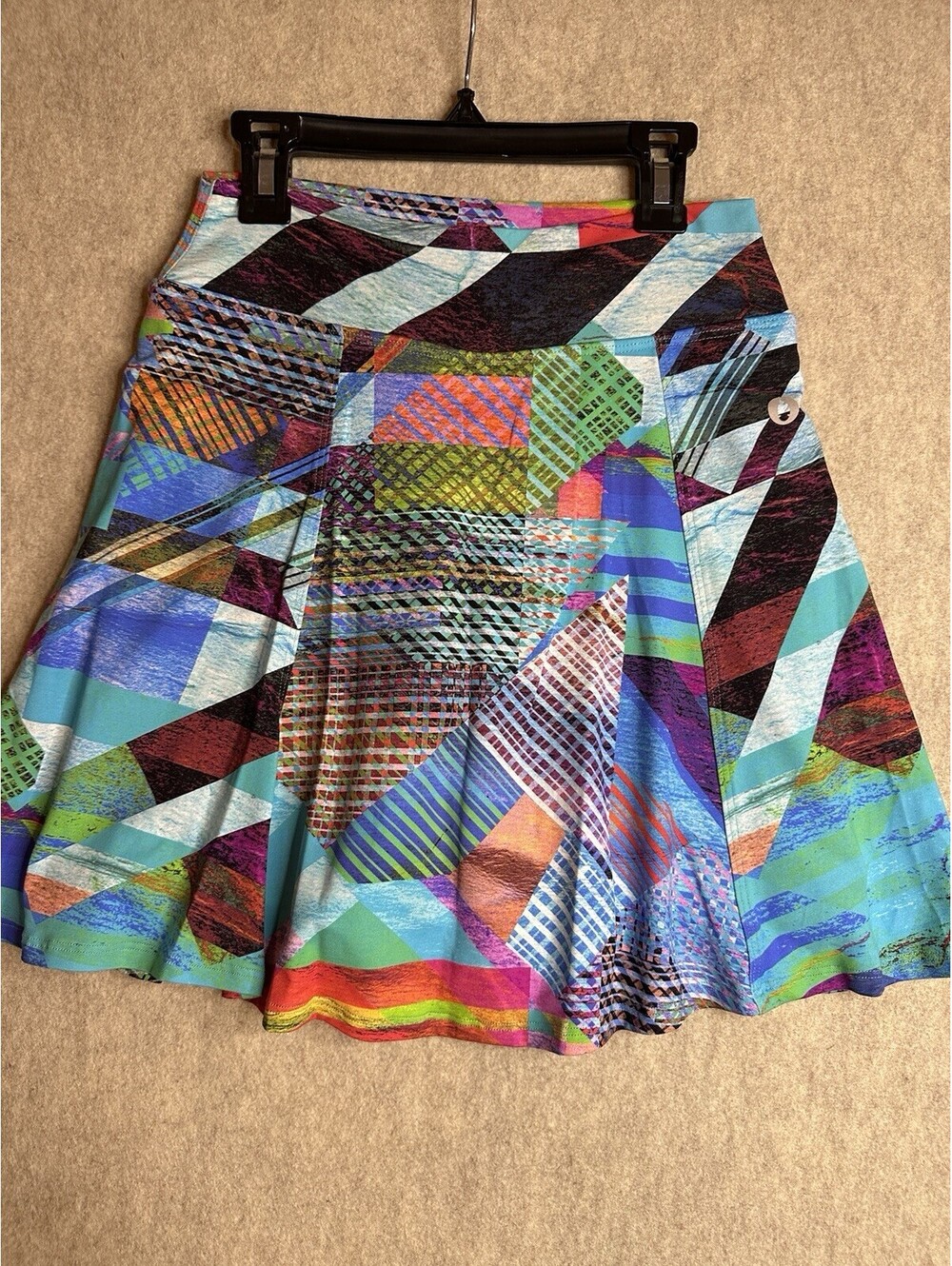 Dona Jo Skort Sz 1/Sml Blue Geometric Patchwork Athletic Pickleball Golf Tennis